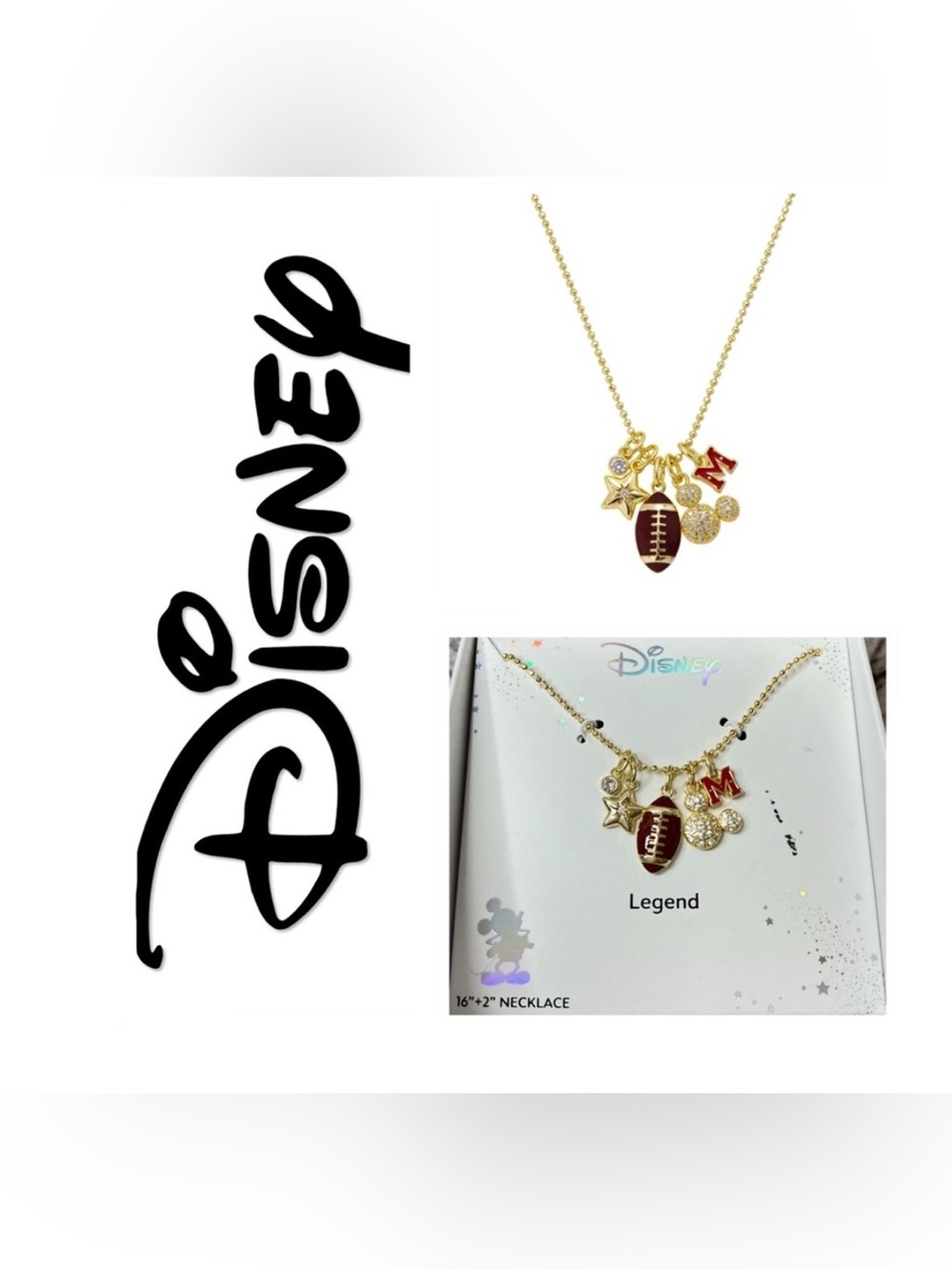 🌟🌟 Disney CZ Mickey Mouse Football Charm Necklace